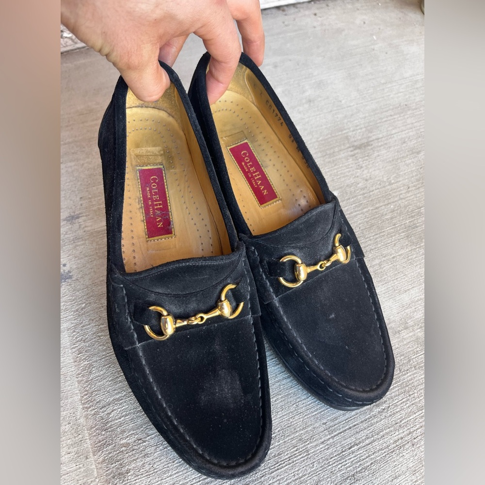 Cole Haan Black Loafers with Gold Accents 9.5 - Picture 2 of 7